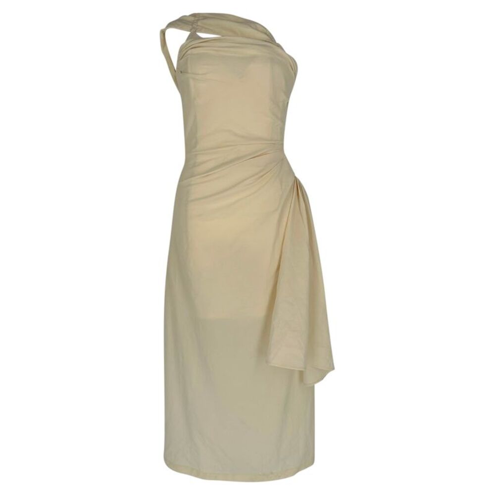 Jacquemus Le Raphia La Robe Abanada Midi Dress in Cream Wool